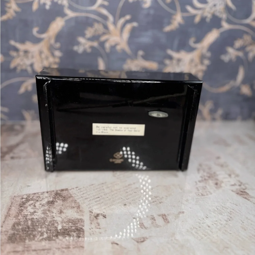 Vintage Black Lacquer Music Box Floral Inlay Jewelry Box Mirror Lid